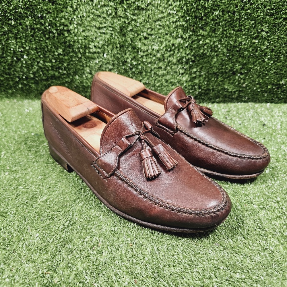 Allen Edmonds Urbino Brown Leather Tassle Made in Italy Dress Loafers Mens 8‎ D